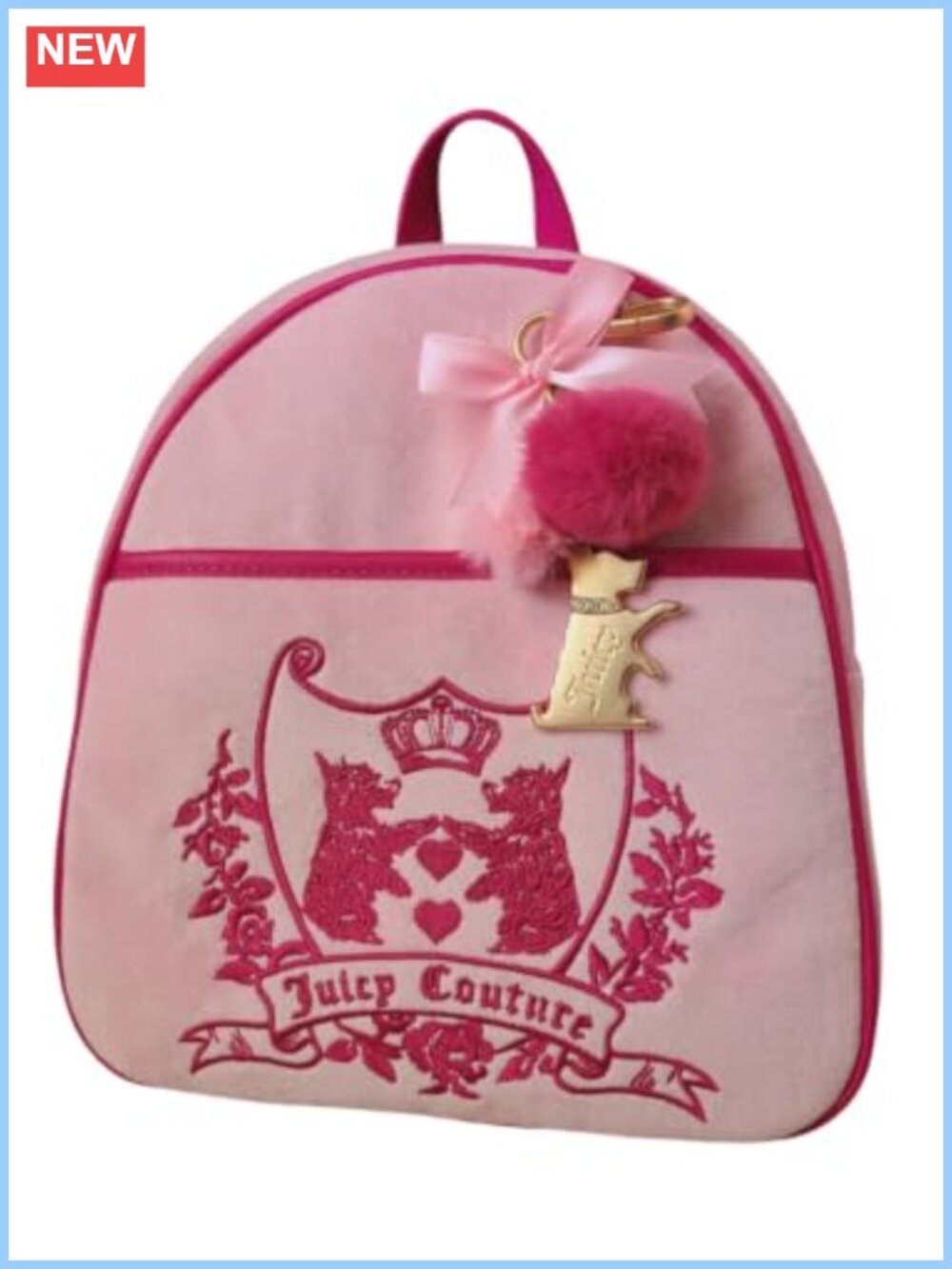 Mini Velvet Backpack Flamingo Pom-Pom Charm Adjustable Straps Casual Daypack